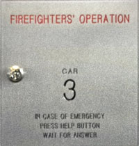 Firefighters' Operation panel inside an elevator cab