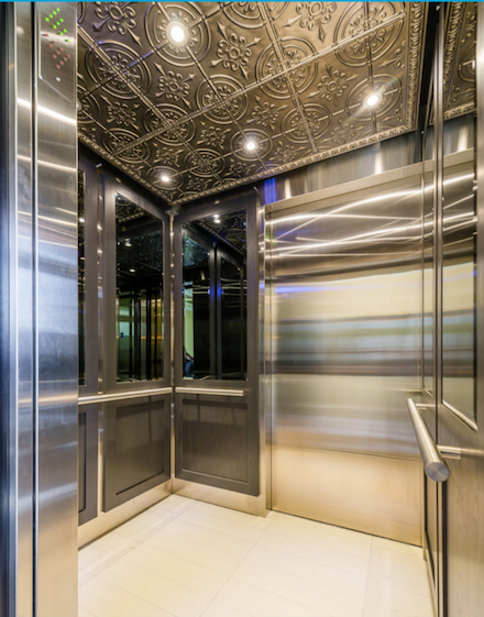 Interior of a steel elevator