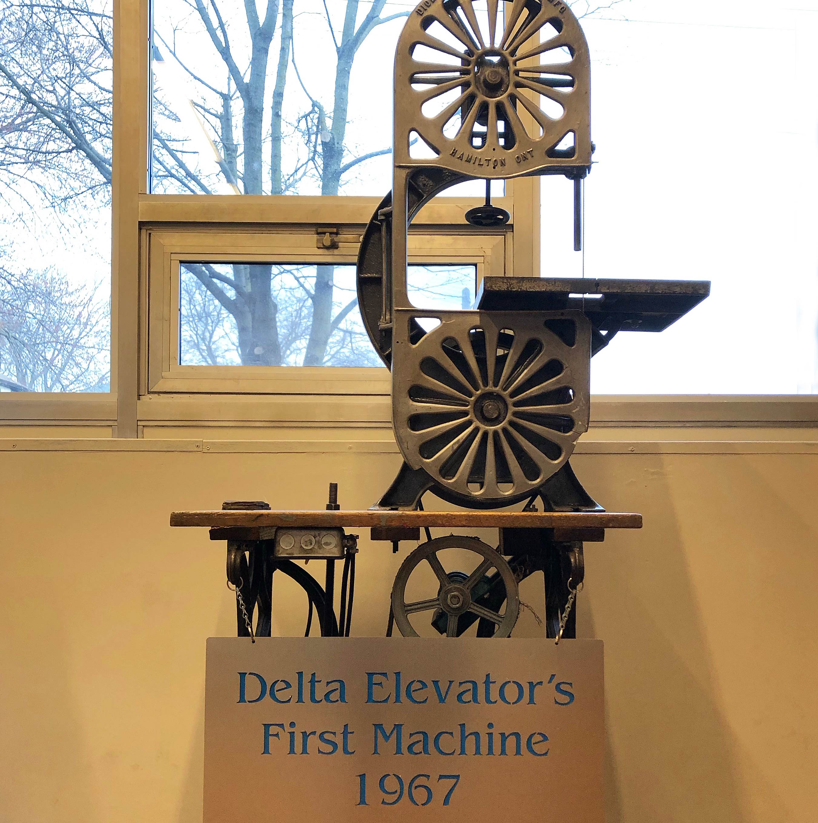 Picture of the original machine used in Delta Elevator's elevating systems